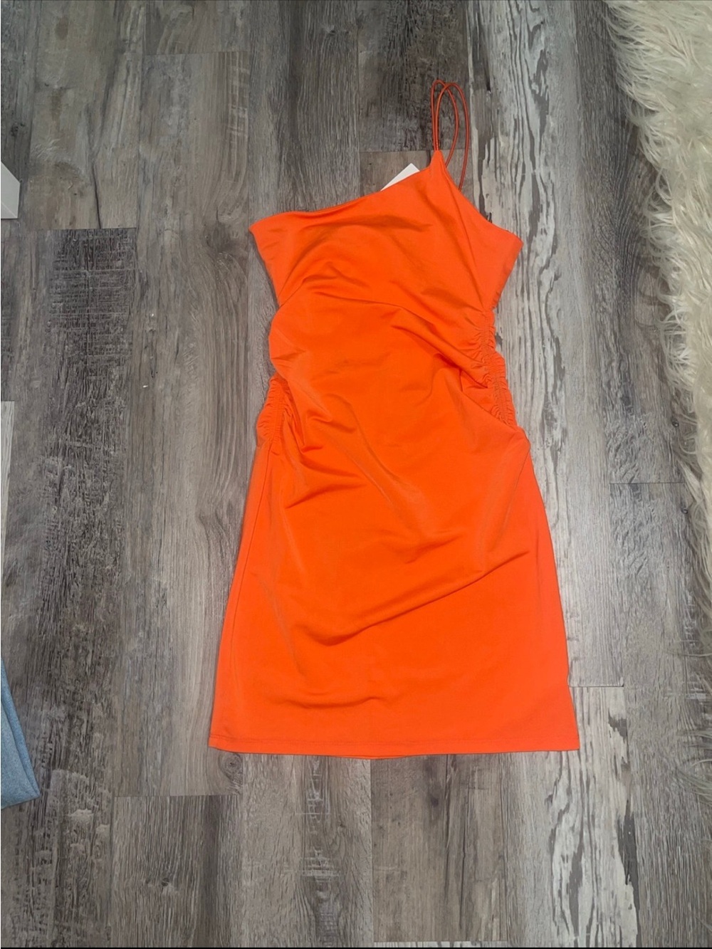 GREY LAB One-Shoulder Ruched Bright Orange Dress